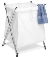 Ultimately convenient, the Whitmor folding hamper keeps clothes out of the way with a durable canvas bin, and stays out of your way with its unique folding design. Easy to care for, simply wipe clean with a damp cloth.
