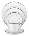 Beautiful in its simplicity, this dinnerware collection features a timeless, elegant design. The pristine white bone china is accented by a single, shimmering band of platinum. The understated beauty will add a refined sophistication to your dining experience for years to come. Qualifies for Rebate