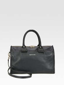 A chic style in supple pebbled leather with a versatile detachable strap.Double top handles, 5½ dropDetachable shoulder strap, 21 dropTop zip closureOne inside zip pocketTwo inside open pocketsCotton lining12½W X 8H X 5½DImported