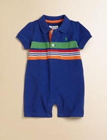 A classic cotton mesh polo shortall is updated for warmer months with short sleeves and bold stripes for a fun, preppy style.Ribbed polo collarShort sleevesFront button placketBottom snapsCottonMachine washImported Please note: number of buttons and snaps may vary depending on size ordered. A classic cotton mesh polo shortall is updated for warmer months with short sleeves and bold stripes for a fun, preppy style.Ribbed polo collarShort sleevesFront button placketBottom snapsCottonMachine washImported Please note: number of buttons and snaps may vary depending on size ordered.