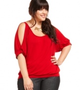 American Rag's plus size top is an easy basic with on-trend split sleeves.