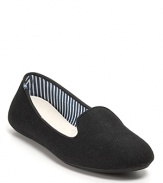 Wool adds cozy-chic style to these sleek smoking flats. By Charles Philip.