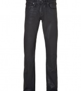 With the look of leather and classic five-pocket styling, True Religions coated black slim jeans lend a cool urbane edge to any outfit - Classic five-pocket style, button fly, button closure, belt loops - Straight leg, slim fit - Pair with a tee and a blazer or a cashmere sweater