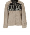 Amp up your new-season ensembles with this sumptuous neutral-hued fur jacket from Iro - Round neck, long sleeves, front zip closure, two-tone zigzag pattern on front and back, zip pockets, cropped straight silhouette - Pair with a slinky sheath dress or leather leggings and a slouchy pullover