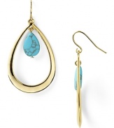A bright turquoise stone floats in a shining gold-plated teardrop in these elegant earrings from Lauren by Ralph Lauren.