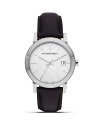 Burberry Leather Watch with Plaid Face, 38mm