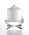 Give decor a distinctly modern edge with the Lexington pillar candle holder. Heavy optic glass cut in a bold geometric shape brings acclaimed designer Oleg Cassini's keen sense of style right into your living room.