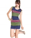 You're so bright: boasting stripes of every color -- plus a hot, curve-lovin' fit -- this cap sleeve dress from BeBop is a smart choice for date-night or hanging with the girls.