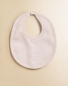 This quilted bib with rocking horse embroidery is the sweetest way to keep baby looking cute and clean.Snaps at back of neckPima cottonMachine washImported