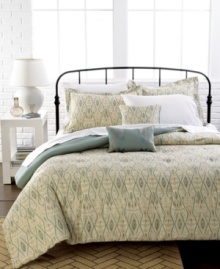 Create a sweet retreat in your space with this Jardin duvet cover set, showcasing an artistic diamond design in soft, soothing colors. Comes complete with shams and two decorative pillows. Reverses to solid. Create a sweet retreat in your space with this Jardin duvet cover set, showcasing an artistic diamond design in soft, soothing colors. Comes complete with shams and two decorative pillows. Reverses to solid.