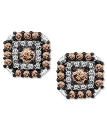 Sparkle and shine. Le Vian's stunning square-shaped stud earrings combine round-cut chocolate diamonds (1/2 ct. t.w.) and white diamonds (1/8 ct. t.w.) in a 14k white gold post setting. Approximate diameter: 1/4 inch.