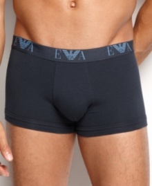 For the man who insists on the finest design in the very best modern materials: A two-pack of Emporio Armani's classic, contour-pouch trunks in soft, stretch cotton/elastane. For the man who insists on the finest design in the very best modern materials: A two-pack of Emporio Armani's classic, contour-pouch trunks in soft, stretch cotton/elastane.