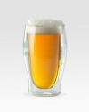 A unique design in mouthblown, double-wall crystal provides clever insulation so your beer maintains its temperature long after its been poured. The suspended visual effect also makes for a compelling presentation. Set of 4 16-ounce capacity 6 high Dishwasher safe Imported 