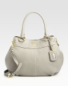 Shapely satchel in pebble-grain calfskin with a removable shoulder strap and logo luggage tag.Double top handles, 6½ dropRemovable, adjustable shoulder strap, 16-20 dropSnap top closureMetal lettering logoBrass hardwareProtective metal feetTwo inside pocketsPrada logo lining15W X 11H X 6DMade in Italy