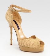 Bamboo-inspired heel adds a dose of exotic to this textured raffia and leather confection. Bamboo-print heel, 5 (125mm)Covered platform, 1 (25mm)Compares to a 4 heel (100mm)Raffia and leather upperLeather lining and solePadded insoleMade in ItalyOUR FIT MODEL RECOMMENDS ordering true size. 