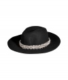 Ultra cool and equally glam, Juicy Coutures floppy black fedora guarantees an effortless chic edge to your outfit - Floppy brim, clear crystal embellished band - Wear with edgy leather jackets and stand-out statement accessories