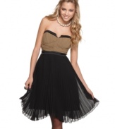 Pleats abound in this soft yet structured party dress from XOXO – a charming choice for your next formal affair!