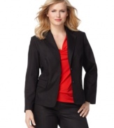 Add a professional layer to your office look with Calvin Klein's two-button plus size jacket-- make it a suit with the matching pants!