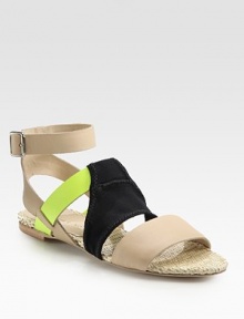 Sporty colorblock gladiator with leather and mesh straps. Leather and mesh upperLeather soleImportedOUR FIT MODEL RECOMMENDS ordering one half size up as this style runs small. 