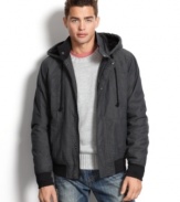 This sleek American Rag hooded jacket offers lots of warmth with minimum bulk.
