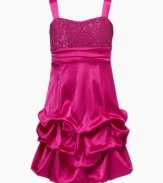 Dance the night away. Sequins and a pickup skirt on this Ruby Rox dress will get her in the mood to move on the floor.