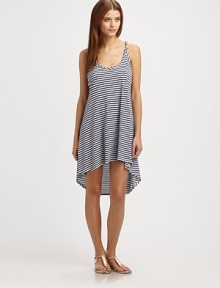 Light striped cotton jersey in a simple draped shift that reveals a skin-baring, strappy, cutout back.ScoopneckAsymmetric hemPullover style50% modal/50% cottonDry cleanMade in USAModel shown is 5'10 (177cm) wearing US size Small.