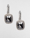 From the Noblesse Collection. A beautifully, faceted hematite stone surrounded by dazzling diamonds in sterling silver on a cable accented hook back. HematiteDiamonds, .42 tcwSterling silverDrop, about ½Hook backImported 