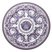 Inspired by the opulent parties of Louis XIV's Royal Court, Versace's Le Grand Divertissement collection is as ornate and luxurious as you'd expect from the Italian design house. The iconic Arabesque leaf design is rendered in lavender and gold against a classic white background with no attention to detail spared. Inspired by the opulent parties of Louis XIV's Royal Court, Versace's Le Grand Divertissement collection is as ornate and luxurious as you'd expect from the Italian design house. The iconic Arabesque leaf design is rendered in lavender and gold against a classic white background with no attention to detail spared.