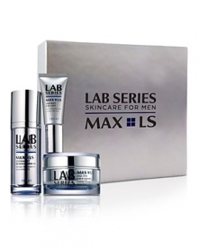 The anti-age system engineered for men to keep skin looking younger longer. This Lab Series Skincare for men MAX LS set includes: MAX LS Age-Less Face Cream 1.7 oz., MAX LS Instant Eye Lift 3.4 oz., MAX LS Overnight Renewal Serum 1.7 oz. The anti-age system engineered for men to keep skin looking younger longer. This Lab Series Skincare for men MAX LS set includes: MAX LS Age-Less Face Cream 1.7 oz., MAX LS Instant Eye Lift 3.4 oz., MAX LS Overnight Renewal Serum 1.7 oz.