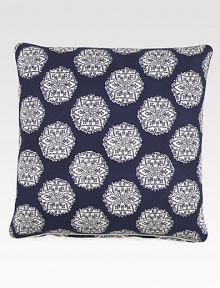 A print of lacy medallions takes a new view of tradition, in a hand-block print with hand-stitched edging.Hidden zip closure20 X 20Linen/cottonMachine washImported A print of lacy medallions takes a new view of tradition, in a hand-block print with hand-stitched edging.Hidden zip closure20 X 20Linen/cottonMachine washImported