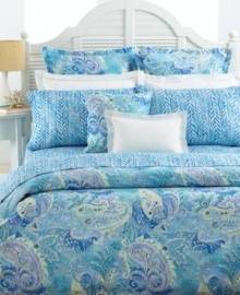 Into the blue. A bold chevron pattern in cool blue tones accents your Lauren Ralph Lauren bed with island-inspired style. Featuring smooth, 450 thread count cotton sateen and a 4 self hem with inserted piping. (Clearance) Into the blue. A bold chevron pattern in cool blue tones accents your Lauren Ralph Lauren bed with island-inspired style. Featuring smooth, 450 thread count cotton sateen and a 4 self hem with inserted piping. (Clearance)