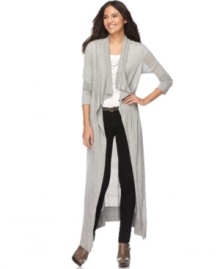 Go to great lengths in Fever's cozy knit cardigan! The longer, duster-length shape adds a dramatic touch to any outfit. Go to great lengths in Fever's cozy knit cardigan! The longer, duster-length shape adds a dramatic touch to any outfit.