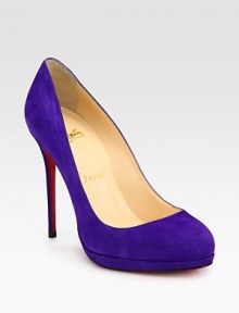A sophisticated closet essential rendered in fine suede with a platform and tall heel. Self-covered heel, 4½ (115mm)Covered platform, ½ (15mm)Compares to a 4 heel (100mm)Suede upperLeather liningSignature red leather solePadded insoleMade in Italy