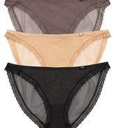 This stretchy bikini from Calvin Klein features a printed mesh front and scalloped lace trim. Style #D3453.