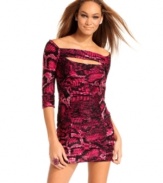 Rock your boldest look yet in this super-fitted, snakeskin-print mini dress from Trixxi! Cutouts at the chest and back lend sultry style to a hot party look.