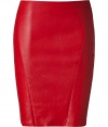 Inject rock n roll-inspired style into your look with this sultry red leather skirt from Jitrois - Front seam details, fitted silhouette, concealed back zip closure - Pair with an oversized top, sky-high platform pumps, and an embellished clutch