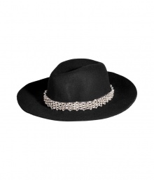 Ultra cool and equally glam, Juicy Coutures floppy black fedora guarantees an effortless chic edge to your outfit - Floppy brim, clear crystal embellished band - Wear with edgy leather jackets and stand-out statement accessories
