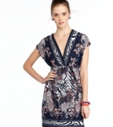 Inspired print plus kimono design make this dress from Pink Rose an easy choice for chic, everyday style!