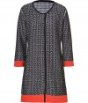 With a chic mix of pattern and colorblock, Steffen Schrauts jacquard woven coat is a contemporary way to dress up workweek looks - Collarless, long sleeves, blood orange cuffs and trim, side slit pockets, hidden front closures - Loosely tailored fit - Wear over a sheath dress with pin heels and a leather tote