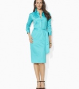 Lauren by Ralph Lauren's classic shirtdress is rendered in bold cotton sateen with a self-belt waist for a figure-flattering fit