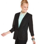 Sparkle by day or glimmer by night! This three-quarter sleeve rhinestone-embellished blazer from Ali & Kris is as versatile as it is chic.
