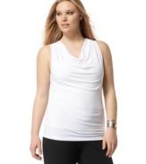Highlighted by a draped neckline, Calvin Klein's sleeveless plus size top is an ideal layering piece for jackets and cardigans this season.