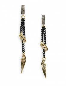 THE LOOKRegal Collection.45 tcw diamond accentsAntiqued crown and wing detailsBlack chainSterling silver and 18k goldplated settingPost backTHE MEASUREMENTLength, about 3ORIGINMade in USA THE LOOKRegal Collection.45 tcw diamond accentsAntiqued crown and wing detailsBlack chainSterling silver and 18k goldplated settingPost backTHE MEASUREMENTLength, about 3ORIGINMade in USA