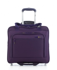 Make light of any travel situation with this lighter-than-ever rolling tote from Delsey. Featuring a fully integrated frame made from lightweight memory graphite -- the same material used in golf clubs and tennis rackets -- this well-organized bag makes it easy to bring your belongings -- business and otherwise -- anywhere. Limited lifetime warranty. Qualifies for Rebate Make light of any travel situation with this lighter-than-ever rolling tote from Delsey. Featuring a fully integrated frame made from lightweight memory graphite -- the same material used in golf clubs and tennis rackets -- this well-organized bag makes it easy to bring your belongings -- business and otherwise -- anywhere. Limited lifetime warranty. Qualifies for Rebate