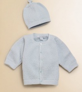 Cuddle baby in this soft cotton knit with matching hat. Button front Cotton; machine wash Imported