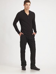 EXCLUSIVELY OURS. Lightweight comfort with the revered softness of silk and a sporty hood in back. Henley placket56% silk/26% cotton/18% nylonDry cleanImported EXCLUSIVELY OURS. Lightweight comfort with the revered softness of silk and a sporty hood in back. Henley placket56% silk/26% cotton/18% nylonDry cleanImported