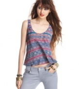 Material Girl updates the basic tank with a print that makes a big, tribal statement! Rock it with your comfy denim for a stylin' day look!