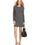 Exposed zippers add a hint of contemporary flair to a sleek striped sheath dress from MICHAEL Michael Kors. Long sleeves make it as the perfect piece for transitioning between seasons.