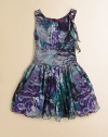 A pretty floral and python print style with a matching embellished shoulder accent. Scoop neckSleeveless with embellished shoulderBack zip closureGathered bodiceWide waistbandGathered skirtFully linedPolyesterDry cleanMade in USA