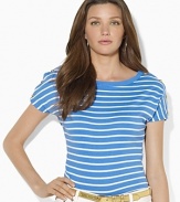 Maritime stripes are all aboard this soft slub jersey tee, rendered with breezy dolman sleeves and metal crest-embossed buttons for a decidedly nautical feel.